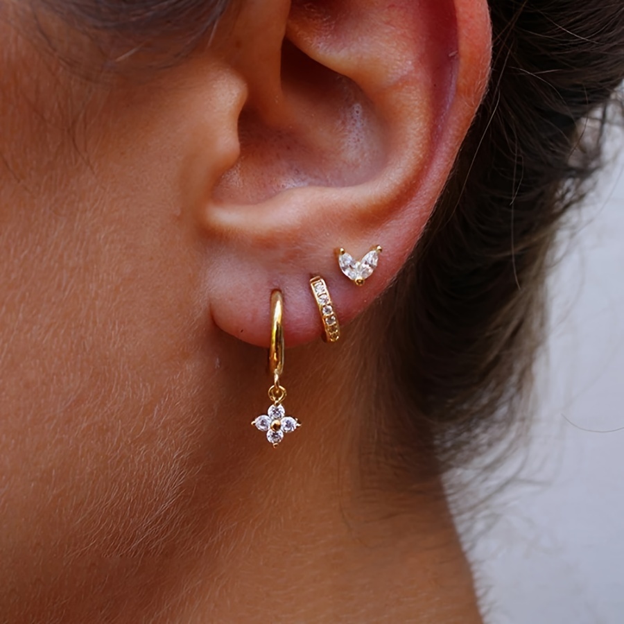 3pcs Cubic Zirconia Hoop Earrings for Women Cartilage Piercing